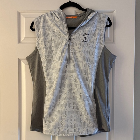 Cutter & Buck Jackets & Blazers - LPGA Gray and White Sleeveless Hooded Golf Vest